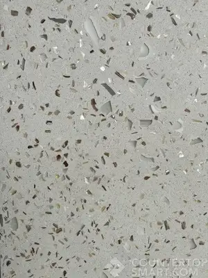 Closeup image of Playa Beige Glass Terrazzo countertop slab