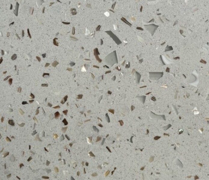 Closeup image of Playa Beige Glass Terrazzo countertop slab