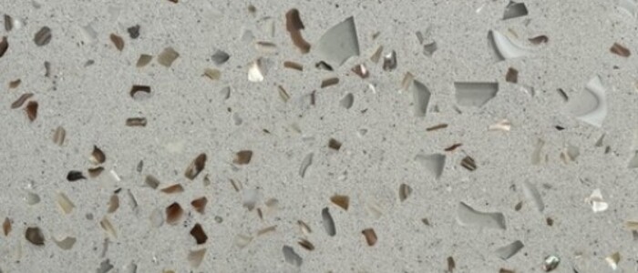 Closeup image of Playa Beige Glass Terrazzo countertop slab