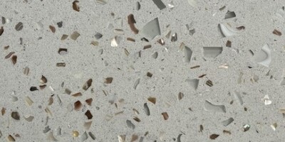 Closeup image of Playa Beige Glass Terrazzo countertop slab